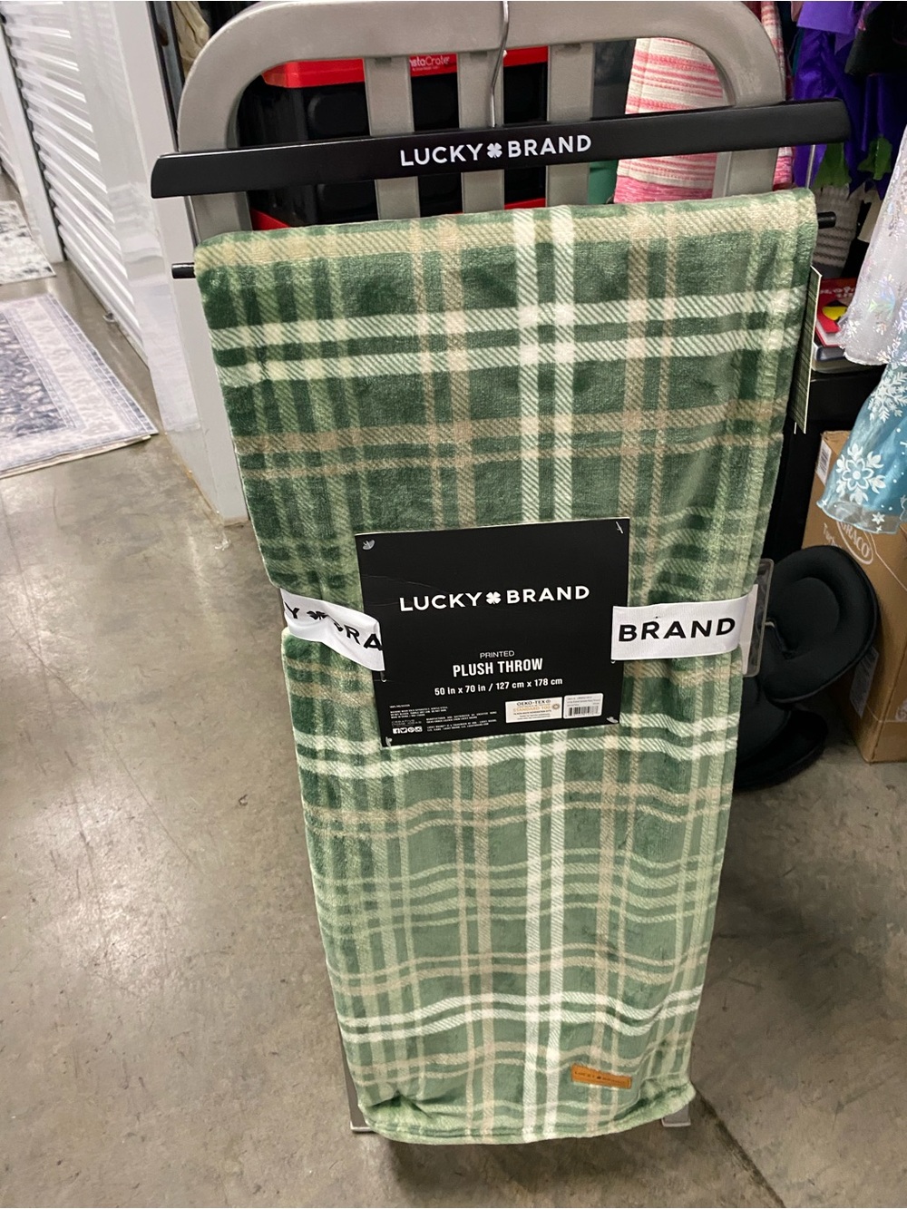 Lucky Brand Green and Cream Plaid Accent Throw